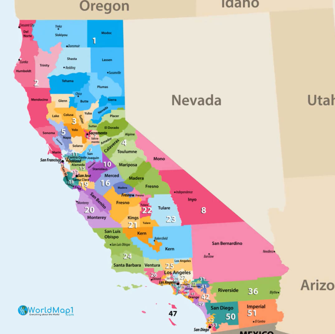 Cartes des codes postaux de la Californie